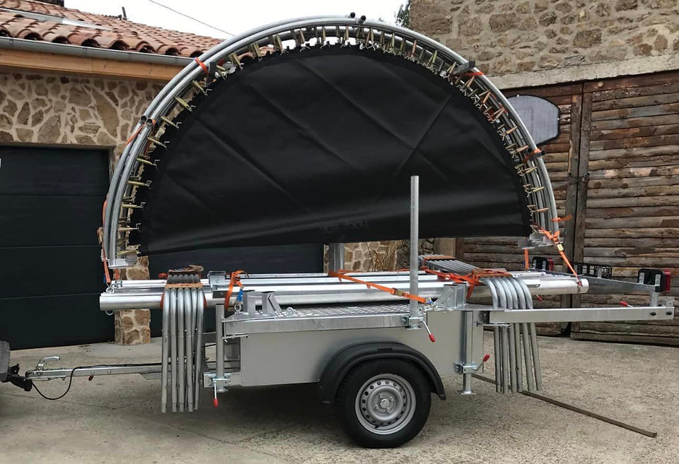 Location trampoline élastique 4 pistes avec remorque