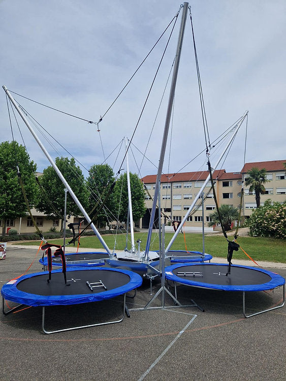 Location trampoline élastique 4 pistes avec remorque