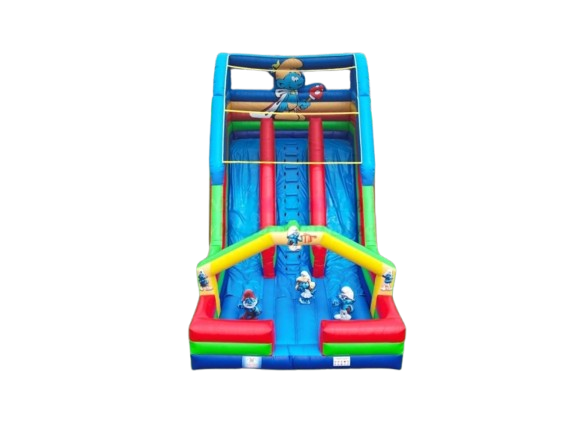 Vente château gonflable toboggan Schtroumpfs