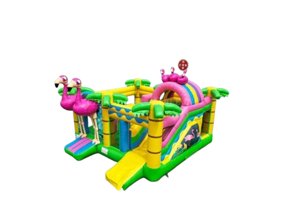 Vente château gonflable multiplay "jungle flamant rose"