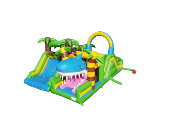 Vente château gonflable toboggan parcours d'obstacles requin