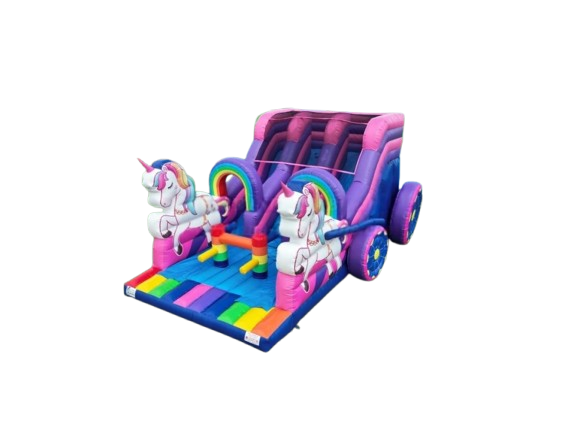 Vente château gonflable toboggan charriot licorne