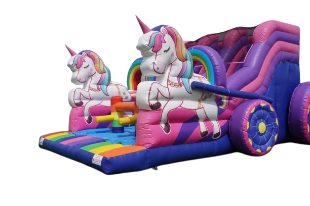 Vente château gonflable toboggan charriot licorne
