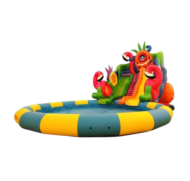 Vente château gonflable toboggan aquatique flamant rose