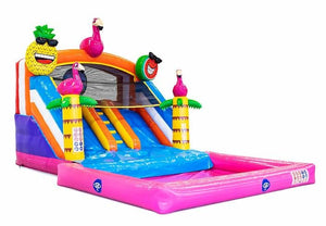 Location Toboggan Gonflable Splash Flamant Rose