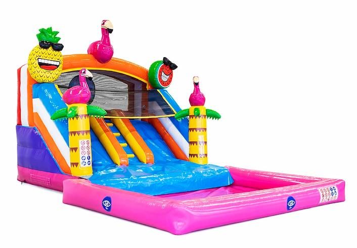 Location Toboggan Gonflable Splash Flamant Rose