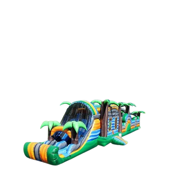 Vente château gonflable parcours d'obstacle jungle palmier tropical