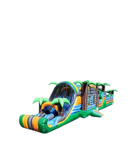 Vente château gonflable parcours d'obstacle jungle palmier tropical
