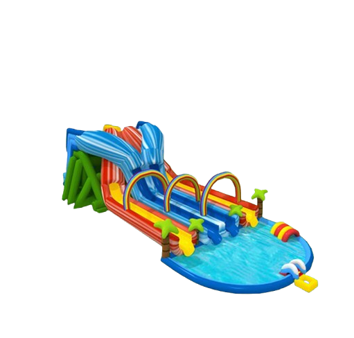Vente château gonflable toboggan aquatique arc en ciel