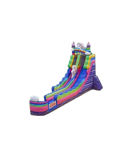 Vente château gonflable toboggan aquatique licorne