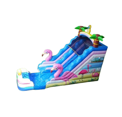 Vente château gonflable toboggan aquatique Flamant rose