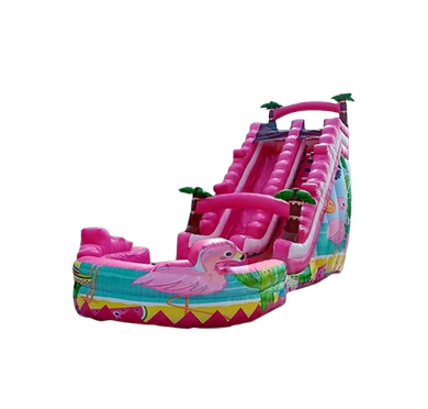 Vente château gonflable toboggan aquatique Flamant rose