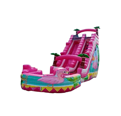 Vente château gonflable toboggan aquatique Flamant rose