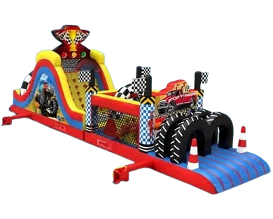 Vente château gonflable parcours d'obstacles voiture de course