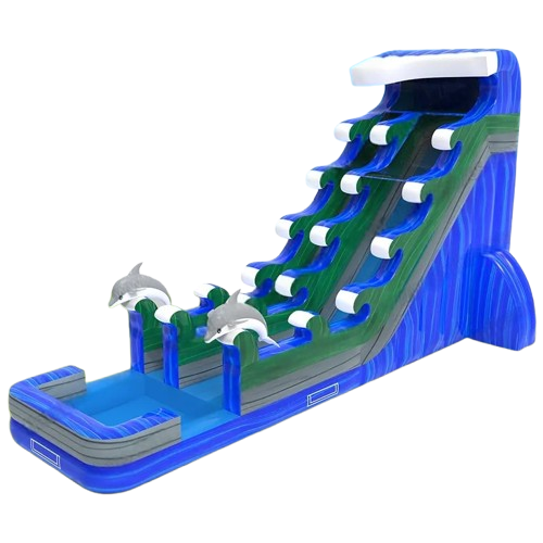 Vente château gonflable toboggan aquatique dauphins