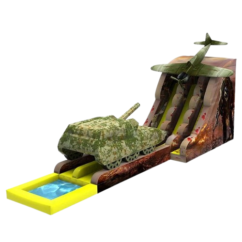 Vente château gonflable toboggan aquatique militaire